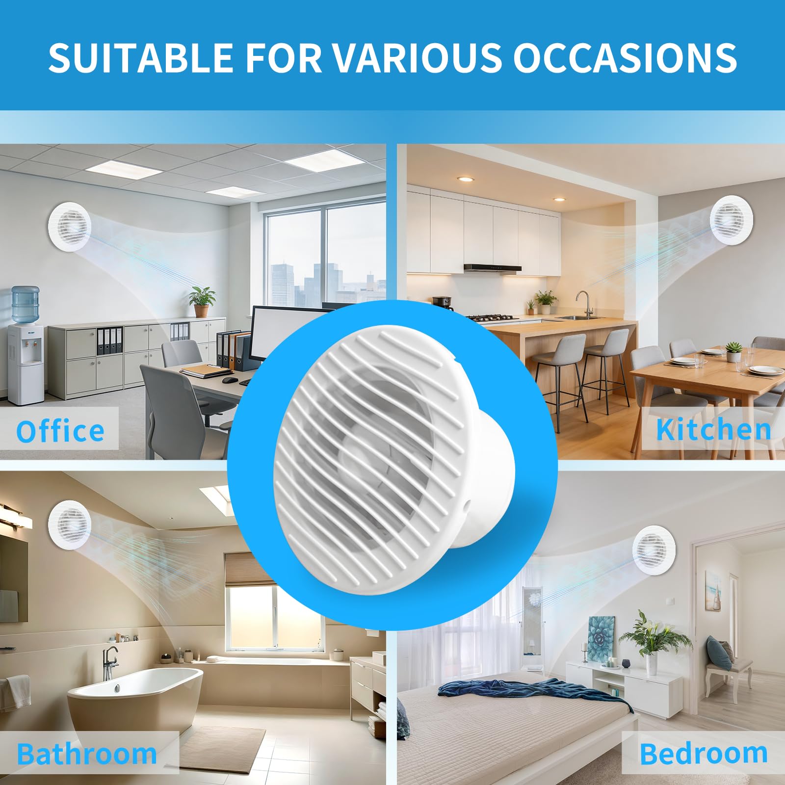 FanGoFast Ventilatore da bagno, 100 mm, silenzioso, con valvola di ritorno, 120 m³/h, 12 W, potente ventilatore da parete per cucina, bagno, WC, serra, garage