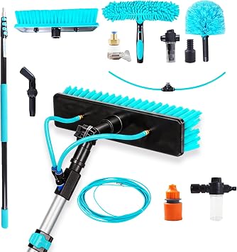 Water Fed Pole Kit, 20FT Solar Panel Cleaning Pole with Extendable Handle, 180 Rotatable Brush Head & 65.6FT Hose, Household & Outdoor Window Cleaner Tool for Caravan Solar Panel Deck