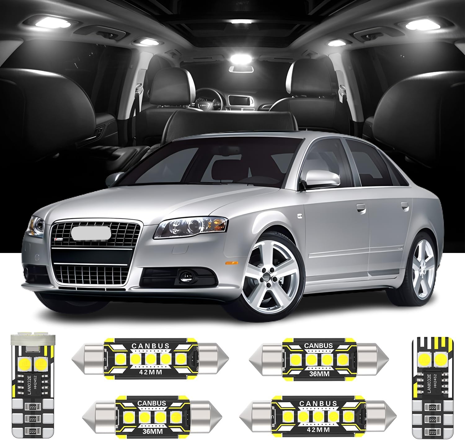 20 Pieces Interior LED Lights Replacement for Audi A4 S4 RS4 B5 B6 B7 Sedan Avant 1994-2008 White LED Interior Bulb with Install Tool