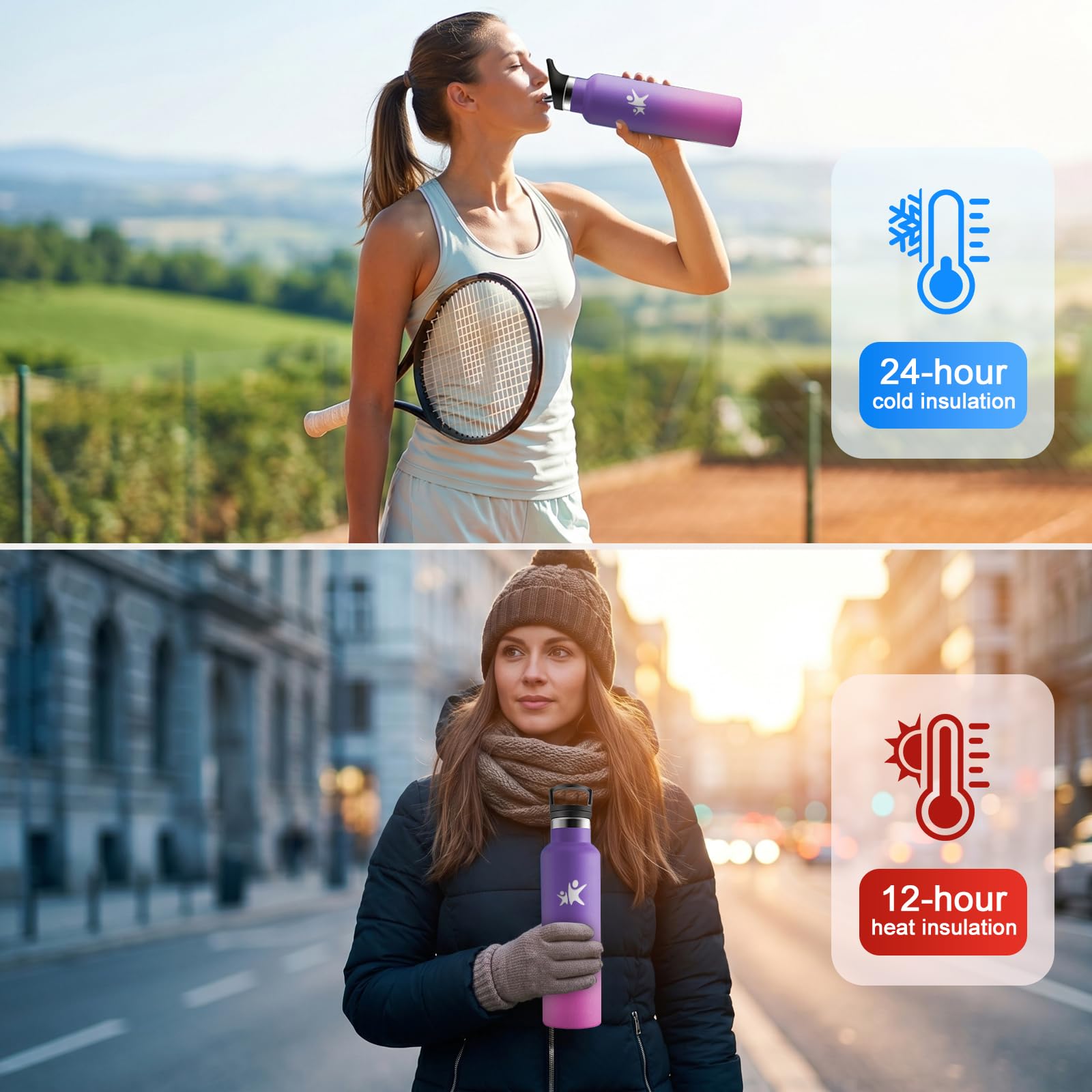 Borraccia 750 ml, Borracce Termica, Borraccia Termica Acciaio Inox, Bottiglia Acqua con Cannuccia, senza BPA, a Prova di Perdite, per Bevande Gassate, Fitness, Campeggio