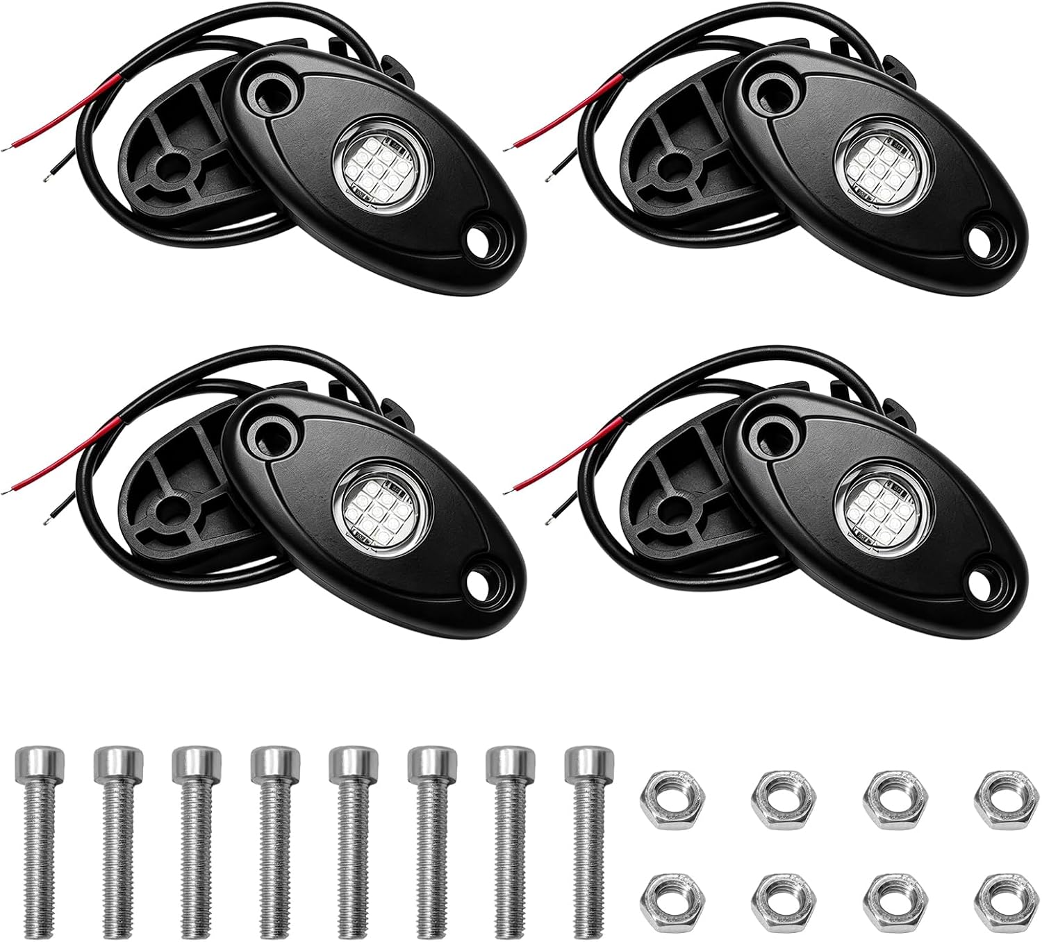 4 PCS Rock Lights for Trucks, LED High Brightness Neon Trail Rig Lamp with Bolts & Nuts, IP67 Waterproof Underglow Fender Light with Wires for Cars SUVs Boats RVs ATVs (White)
