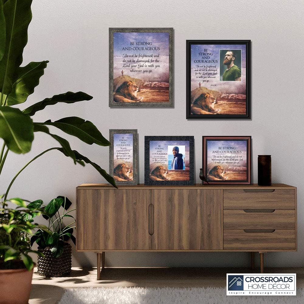 Be Strong and Courageous Lion Picture Frame, Religious Wall Decor, Christian Room Decor, Joshua 1:9, 2108CH