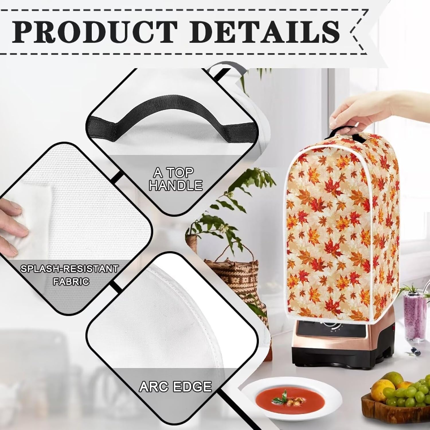 Fall Maple Leaf Dust Cover for Blender Thanksgiving Kitchen Decor Blender Covers Stain Resistant Food Processor Dust Cover Washable Appliance Cloth Cover with Top Handle image 4