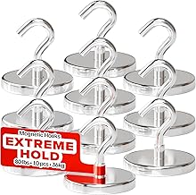 Magnetic Hooks 36kg/80lbs (Set 10 Silver) - Magnetic Hooks for Home & Kitchen - Extra Strong Neodymium Hooks for Outdoor & Garden Use - Strong Rare Earth Magnets for Cruise Cabins