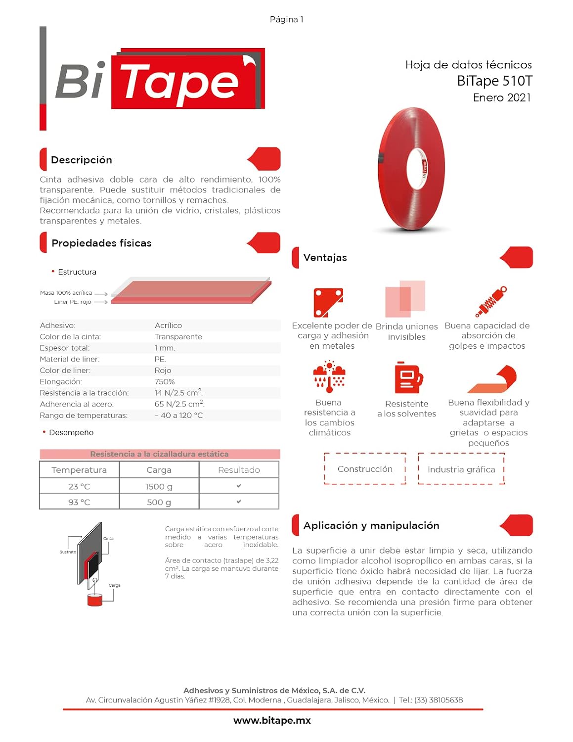 510T Double Sided Acrylic Foam Tape 1mm X 19mm X 33m, Transparent