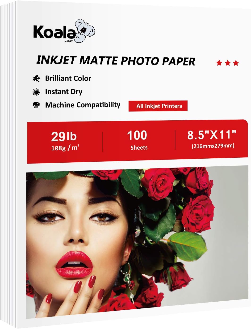 Koala Thin Matte Coated Printer Paper 100 Sheets 8.5x11 Inches for Printing Documents Compatible with Inkjet Printer : Office Products