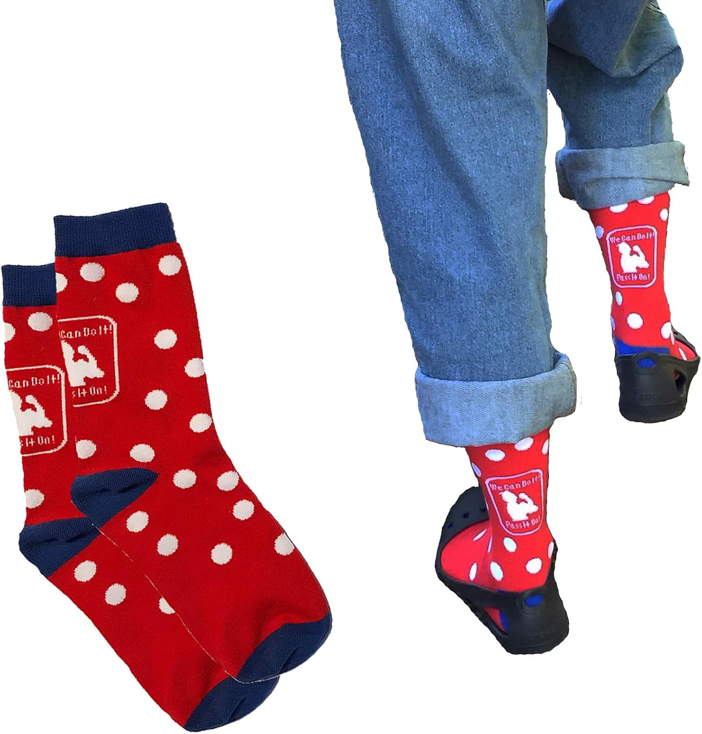 RosieCentral Rosie the Riveter Deluxe Costume with Authentic Style Bandana, Employment Badge, Name Patch, Socks, Cookbook, WW2 Ration Token and Book, and More