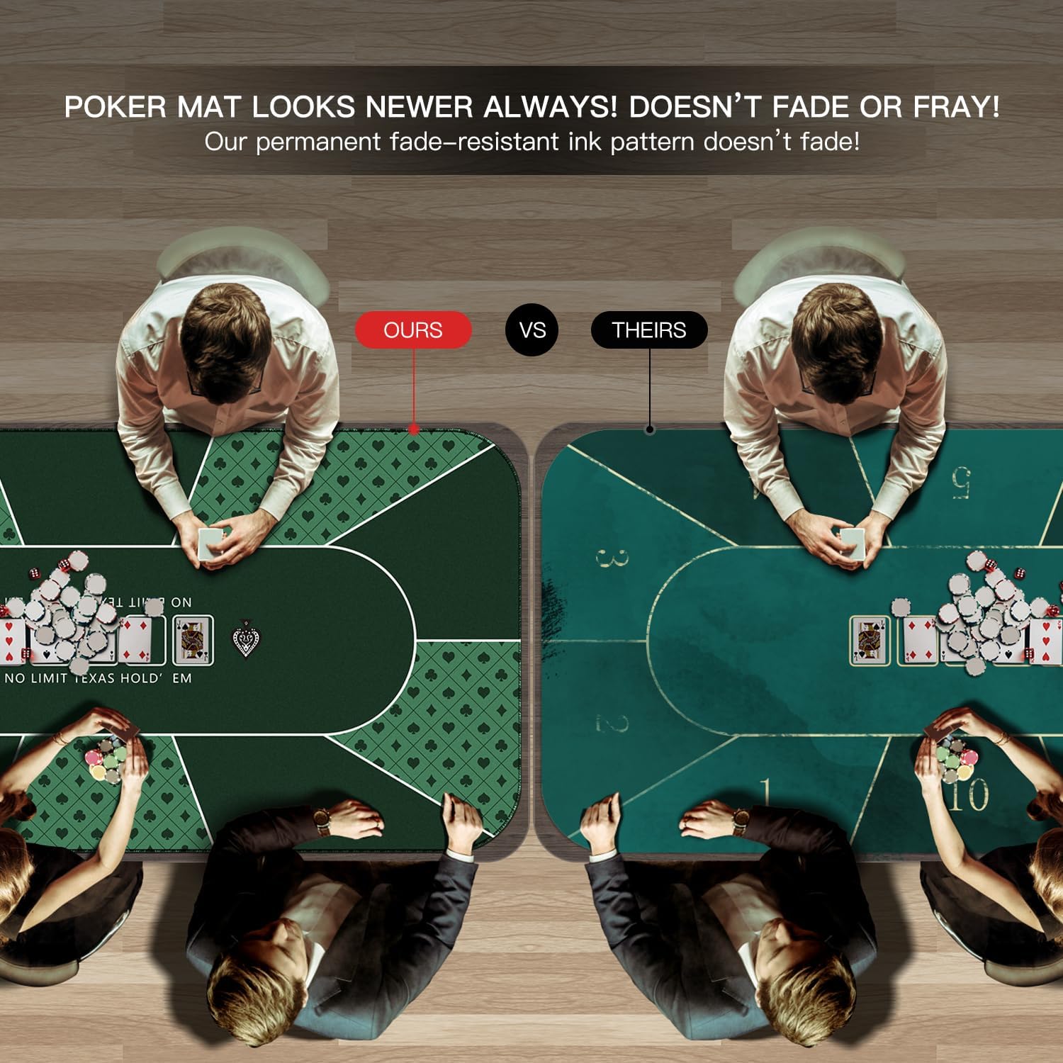 94 x 47 Inch Poker Mat with Stronger Sewn Edges, 10 Players Texas Hold'em Poker Rubber Mat Poker Topper for Tables, Folding Portable Poker Table Top Layout w/Carrying Bag for Poker Games, Blackjack