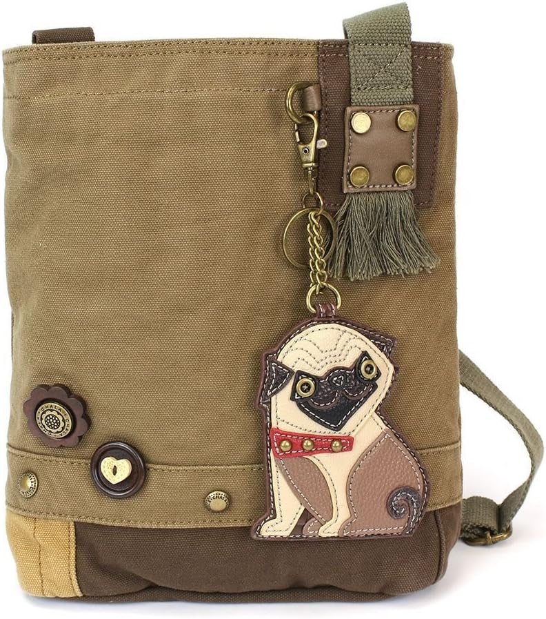 Chala Womens' Canvas Patch Crossbody Handbag"Pug" - Olive