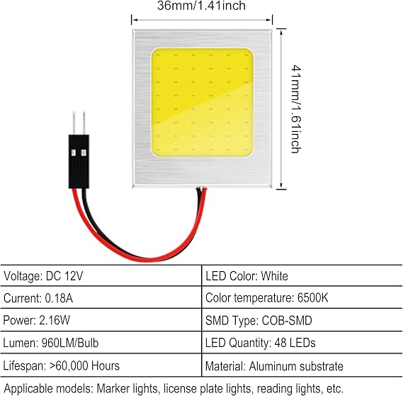 4'lü Paket Süper Beyaz COB 48-SMD LED Panel Tavan Lambası Otomatik Araba İç Mekan Okuma Tavan Tavan Alüminyum Muhafaza İç Mekan Tavan Lambası BA9S Adaptörü, T10 Adaptörü, Festoon Adaptörü (12V)