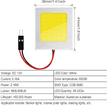 4'lü Paket Süper Beyaz COB 48-SMD LED Panel Tavan Lambası Otomatik Araba İç Mekan Okuma Tavan Tavan Alüminyum Muhafaza İç Mekan Tavan Lambası BA9S Adaptörü, T10 Adaptörü, Festoon Adaptörü (12V)