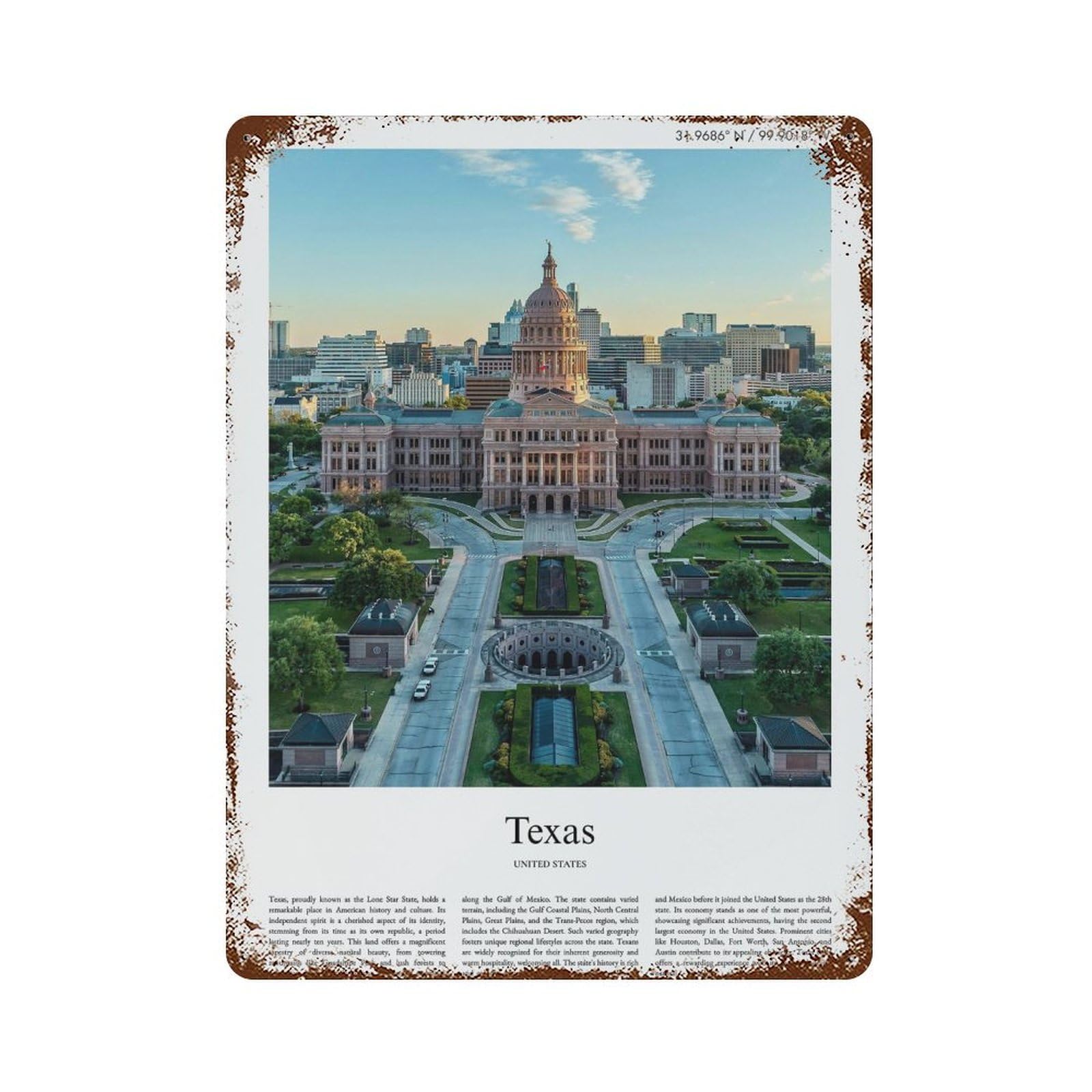 xiaoxiaoshen Texas United States, USA City Scenery Wall Decor Art Metal Tin Poster Modern Home Decor Art Home Bar Shop Decorations Vintage Sign 40x30cm