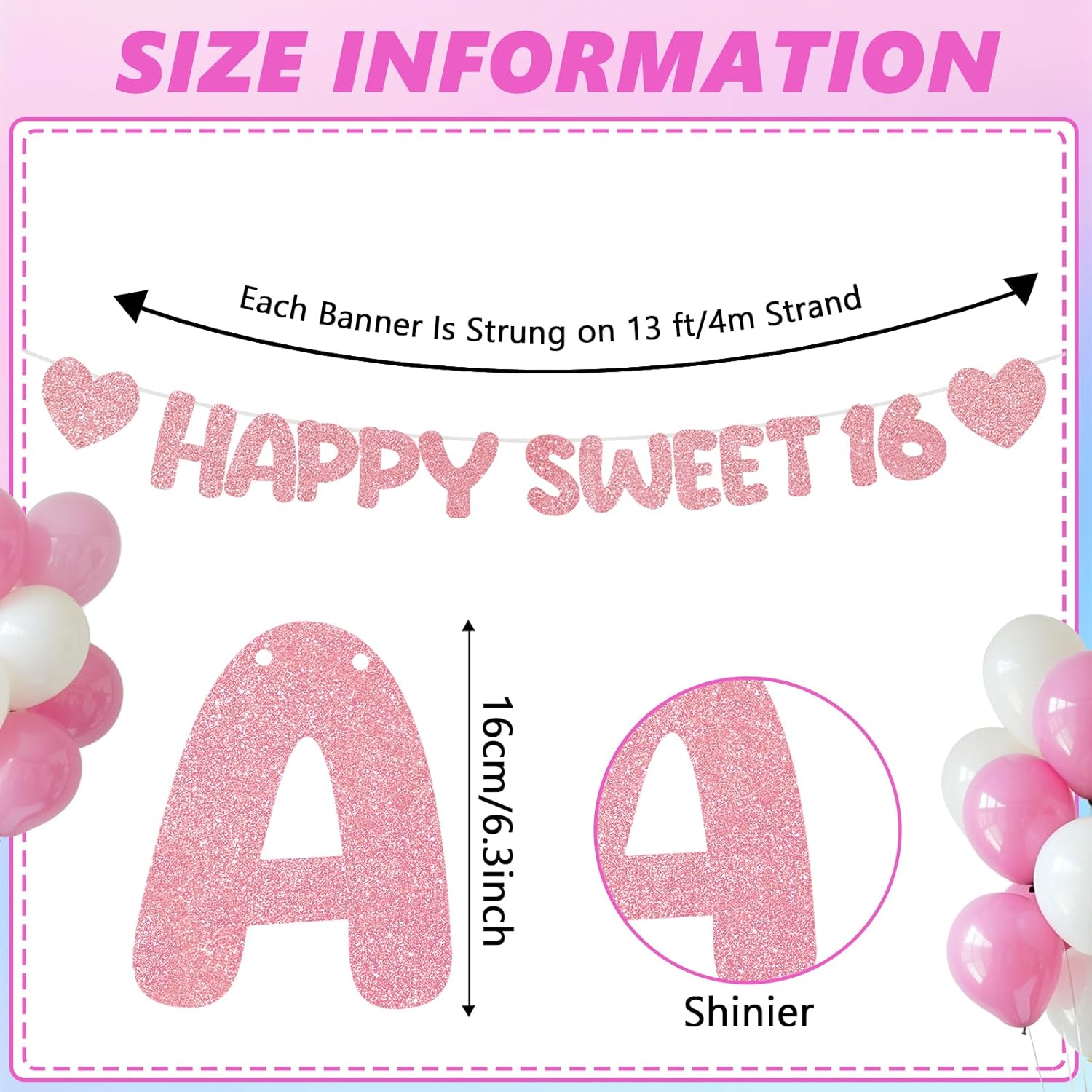 Rose Gold Happy Sweet 16 Banner Glitter Happy 16th Birthday Banner Sweet Sixteen Birthday Party Sign 16th Happy Birthday Garland Sixteenth Birthday Party Decorations for Girls Cheer to 16 Years