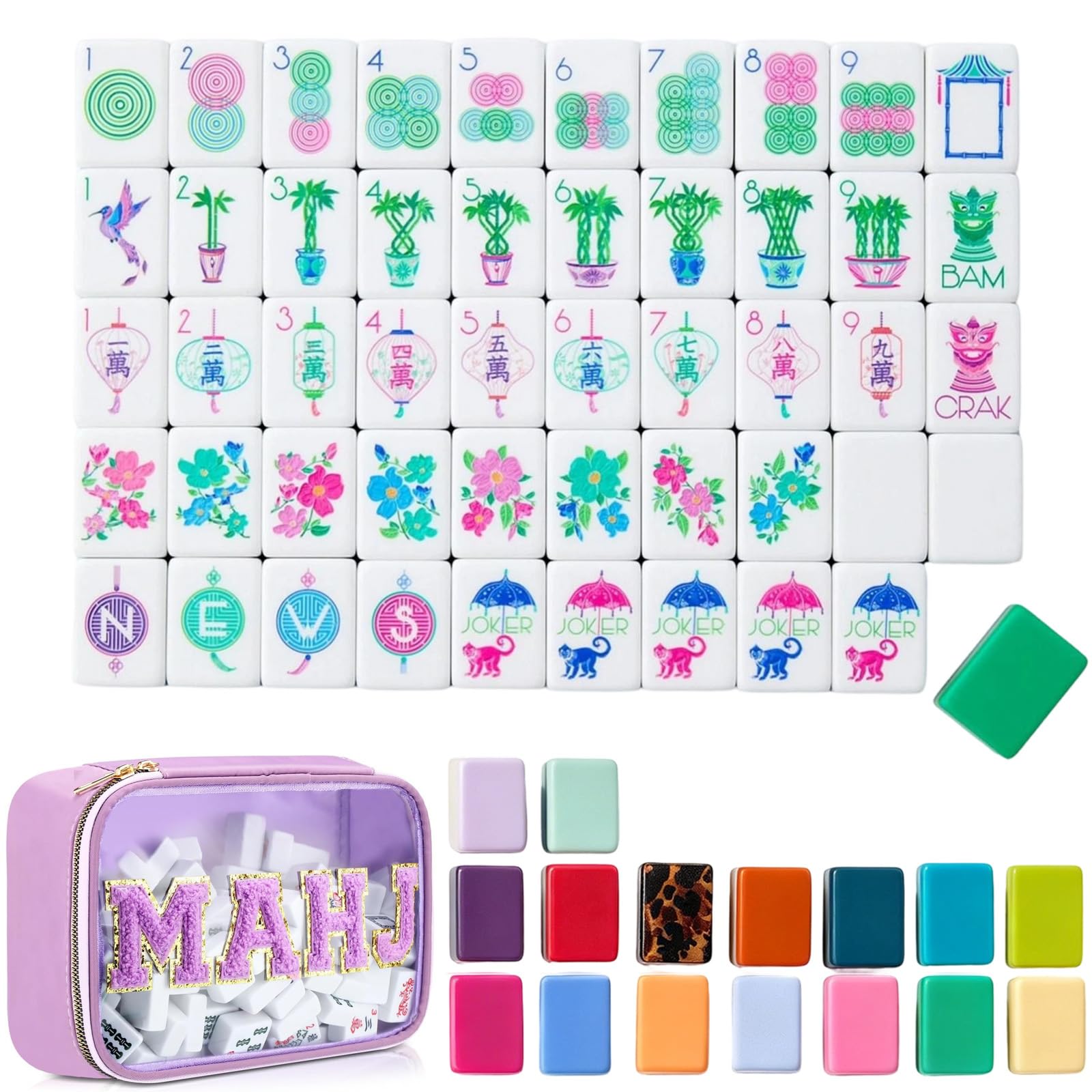 ELMVAR 4 Layer Mahjong Tiles, Multiple Styles 160 Pcs Acrylic American Mahjong Tiles Set, Engraved Mahjong Tile with Exquisite Carrying Bag, Clear Engraving, Home Trips Social Game (14)