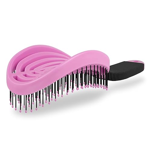 NuWay 4HAIR DoubleC - Cepillo desenredante curvado doble patentado en Estados Unidos (rosa rosa)