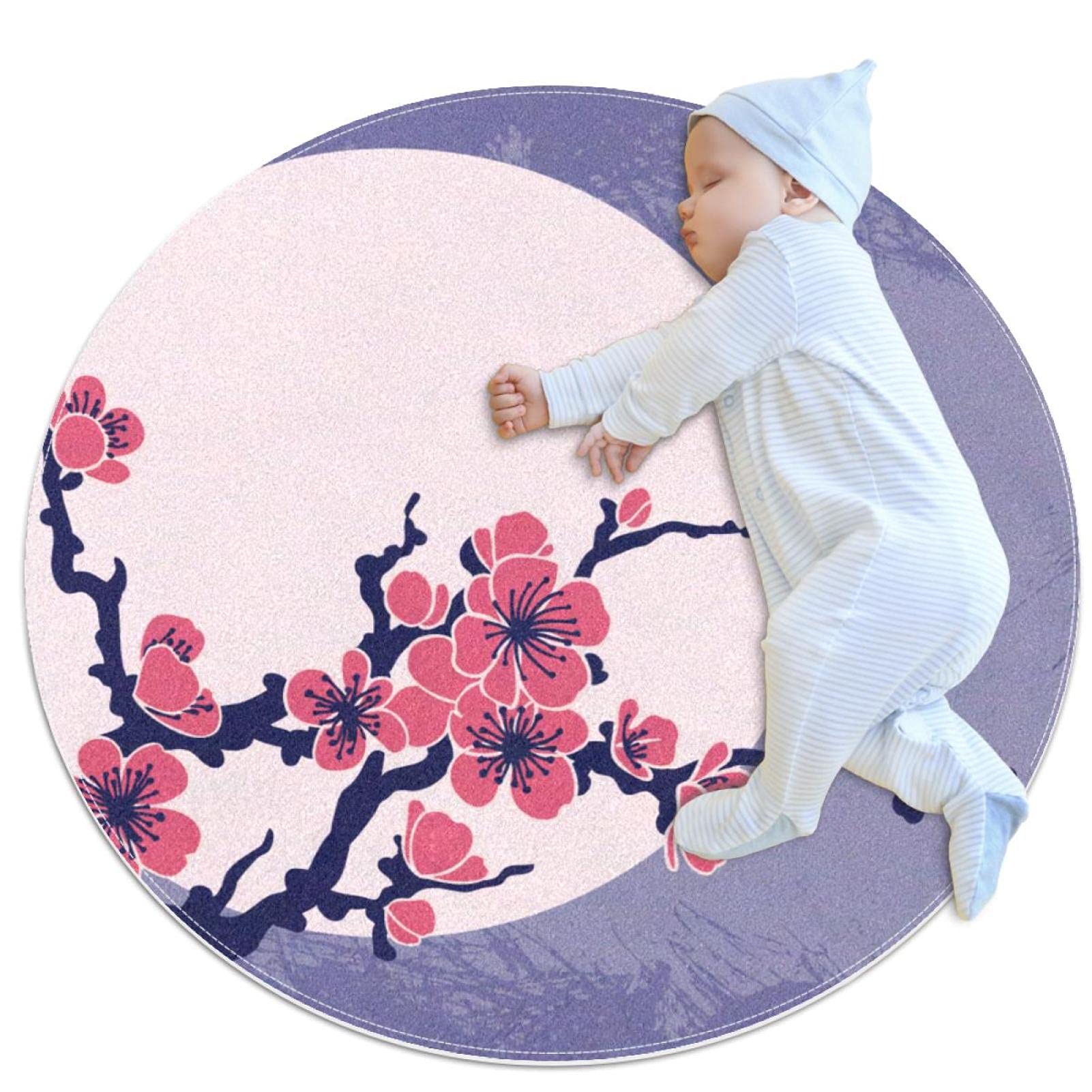 Tapis rond ciel fleur de pêcher lune pour réchauffer un sol froid de chambre ou salon