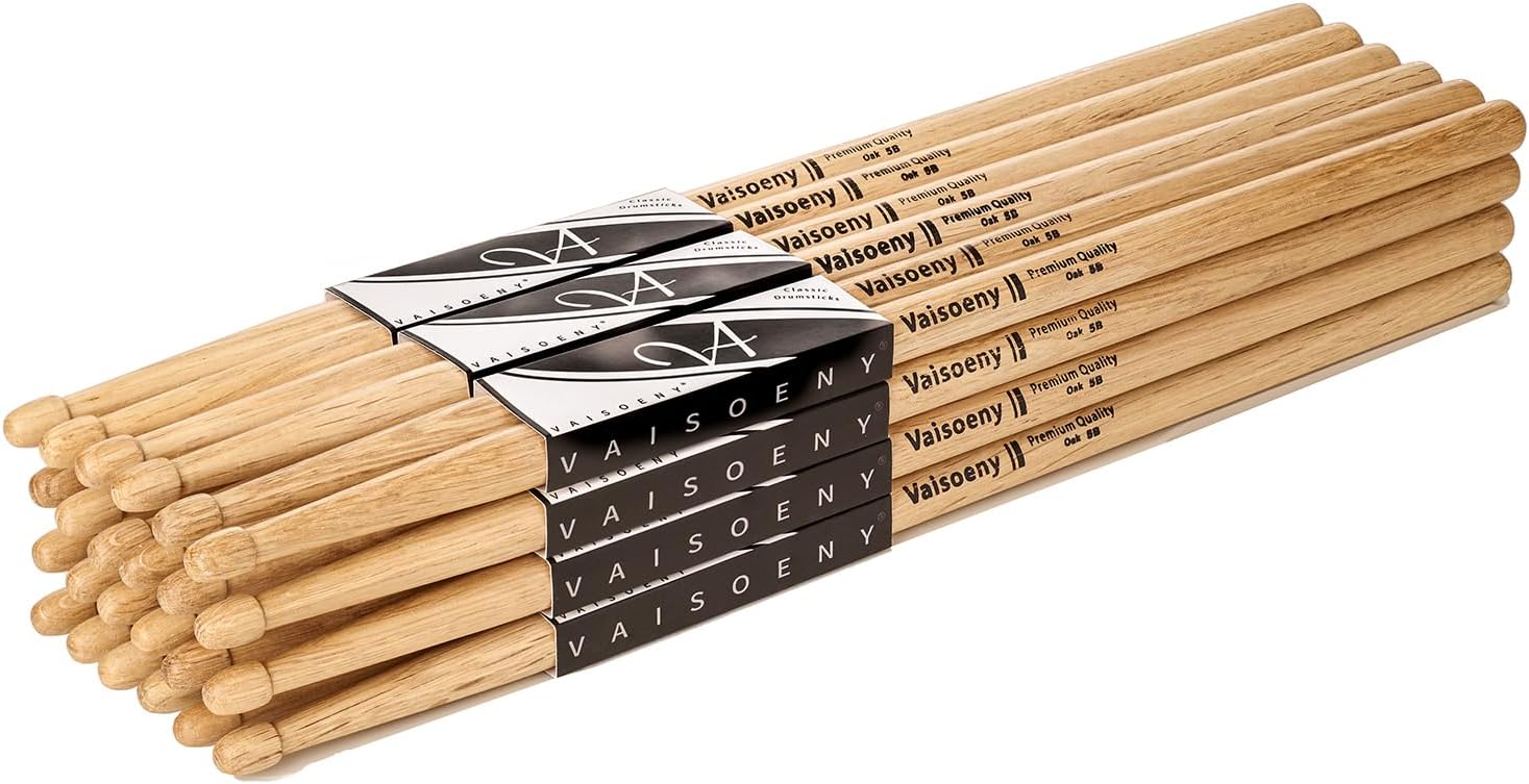 Drum Sticks, 5B Drumsticks, Classic Oak Wood Drumsticks for Drums, Professional Musical Instrument Percussion Accessories (12 Pair)
