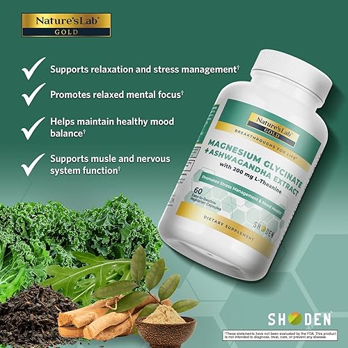 Miniatura 2 de Nature's Lab Magnesio dorado + Ashwagandha con L-teanina - Promueve el manejo del estrés y la salud del estado de ánimo* - 60 cápsulas (suministro