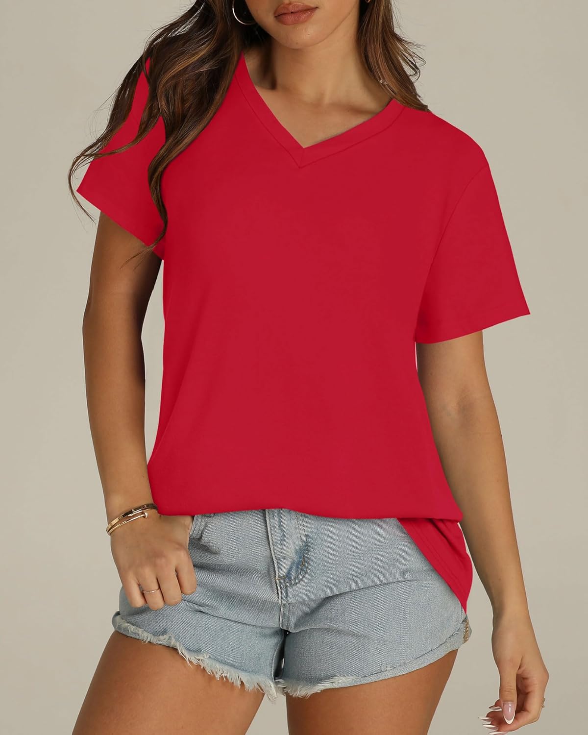 Womens T Shirts V Neck Short Sleeve Summer Tops Casual Basic Tees - Image 5
