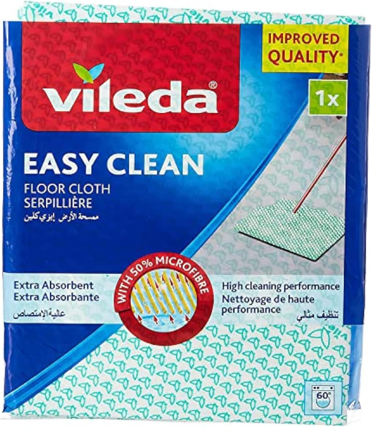 Easy Clean Floor Cloth, Microfiber, Absorbent, Durable, Stick to Floor Wiper, Hygienically Fresh For Longer, 1 Pc