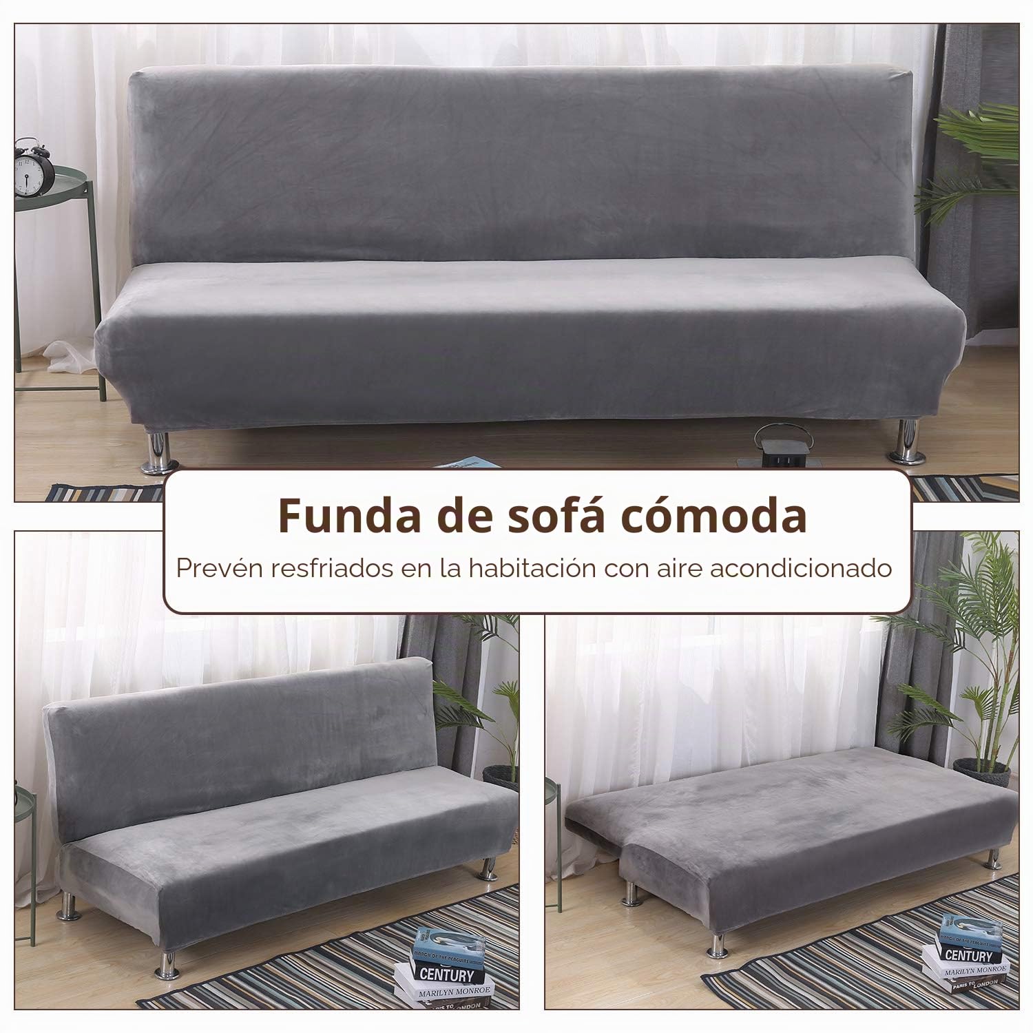 PETCUTE Funda de sofá elástica sin reposabrazos Funda de sofá Cama Fundas de Clic clac Gris