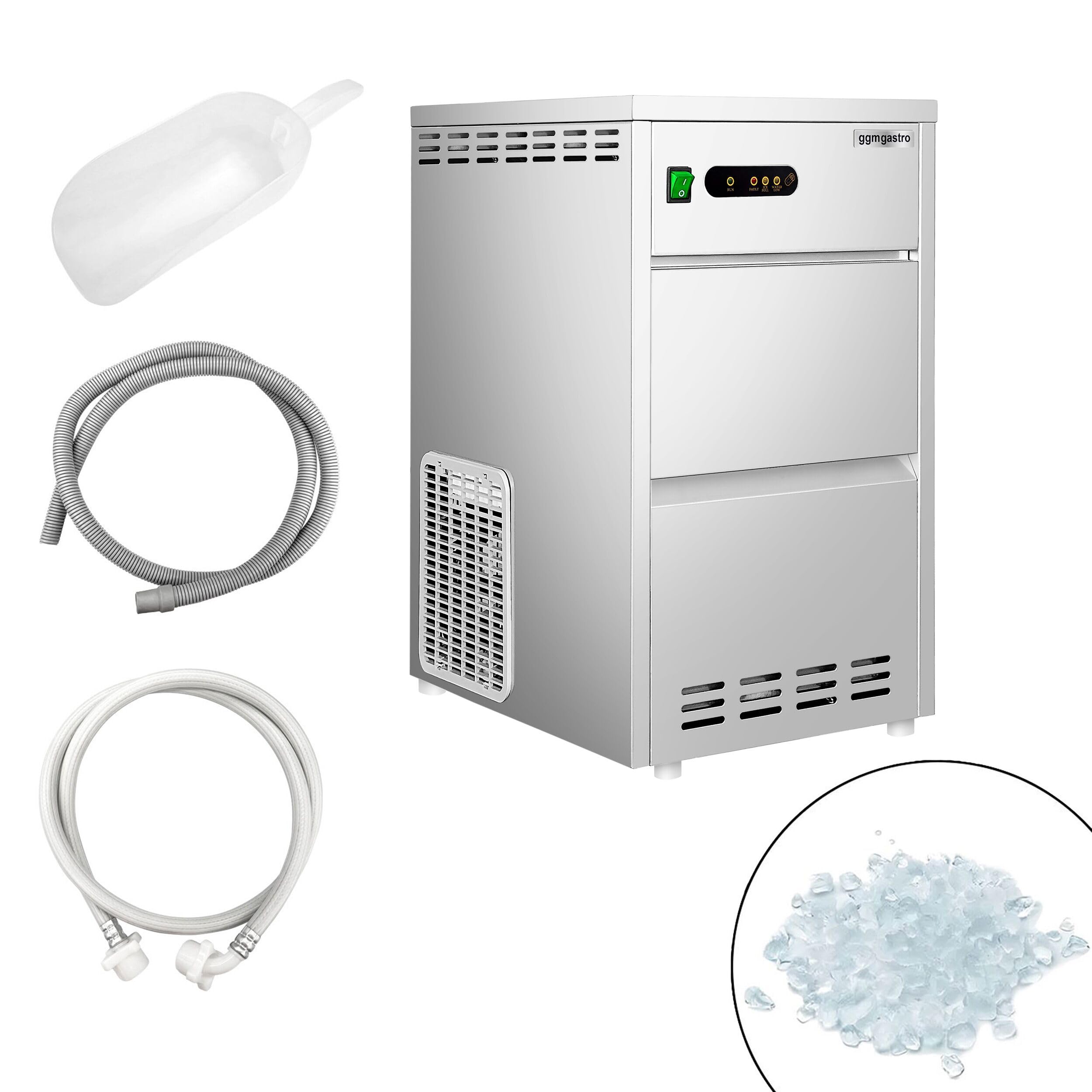 GGM Gastro Flockeneisbereiter 30 kg/24h | Robuste Edelstahlkonstruktion, integriertes Reinigungsprogramm, platzsparende Frontbelüftung, steckerfertig, pflegeleicht