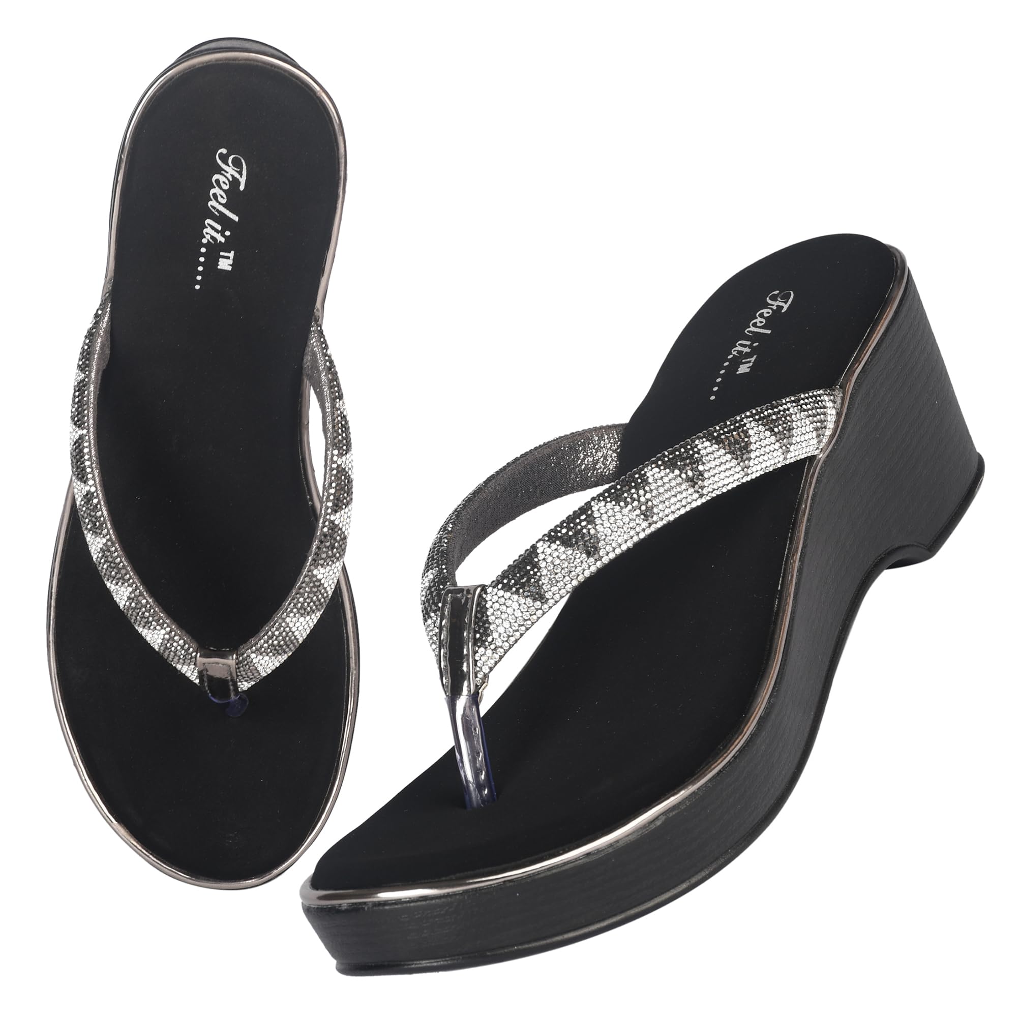 Women Casual Wedges Heels Sandal, Women's Slip on Embellished Ethnic Wedge Heels Fashionable Sandals for Party & Functions-image-8