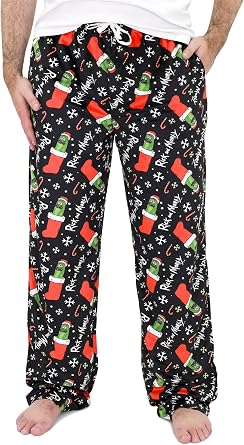Rick and Morty Pajama Pants for Men, Plush Fleece Character Sleepwear, Adult Pickle Rick PJ