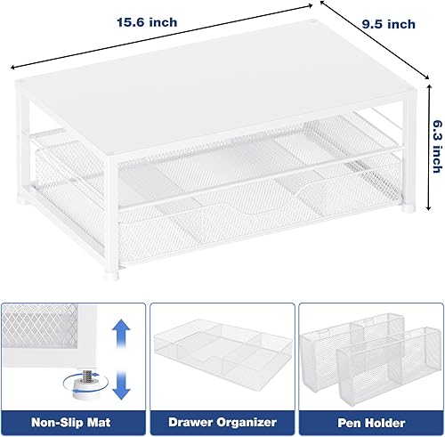 Miniatura 3 de OPNICE - Organizadores y accesorios de escritorio, con soporte de monitor de computadora de 2 niveles, cajón para suministros de oficina y 2