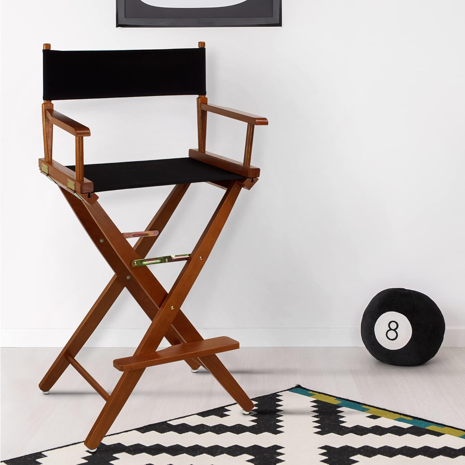 American Trails Extra-Wide Premium Directors Chair 30" H Bar Height Mission Oak Frame Black Canvas