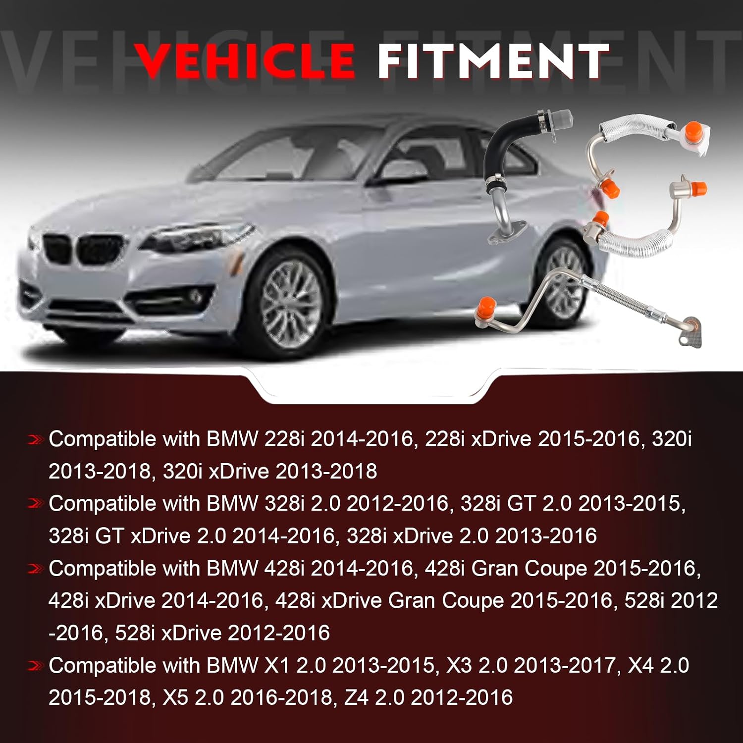 Turbocharger Coolant & Oil Feed Return Line Kit Compatible with BMW 228i 320i 328i 428i 528i X1 X3 X4 X5 Z4 2.0L, Turbo Water and Oil Inlet Outlet Pipe Replacement