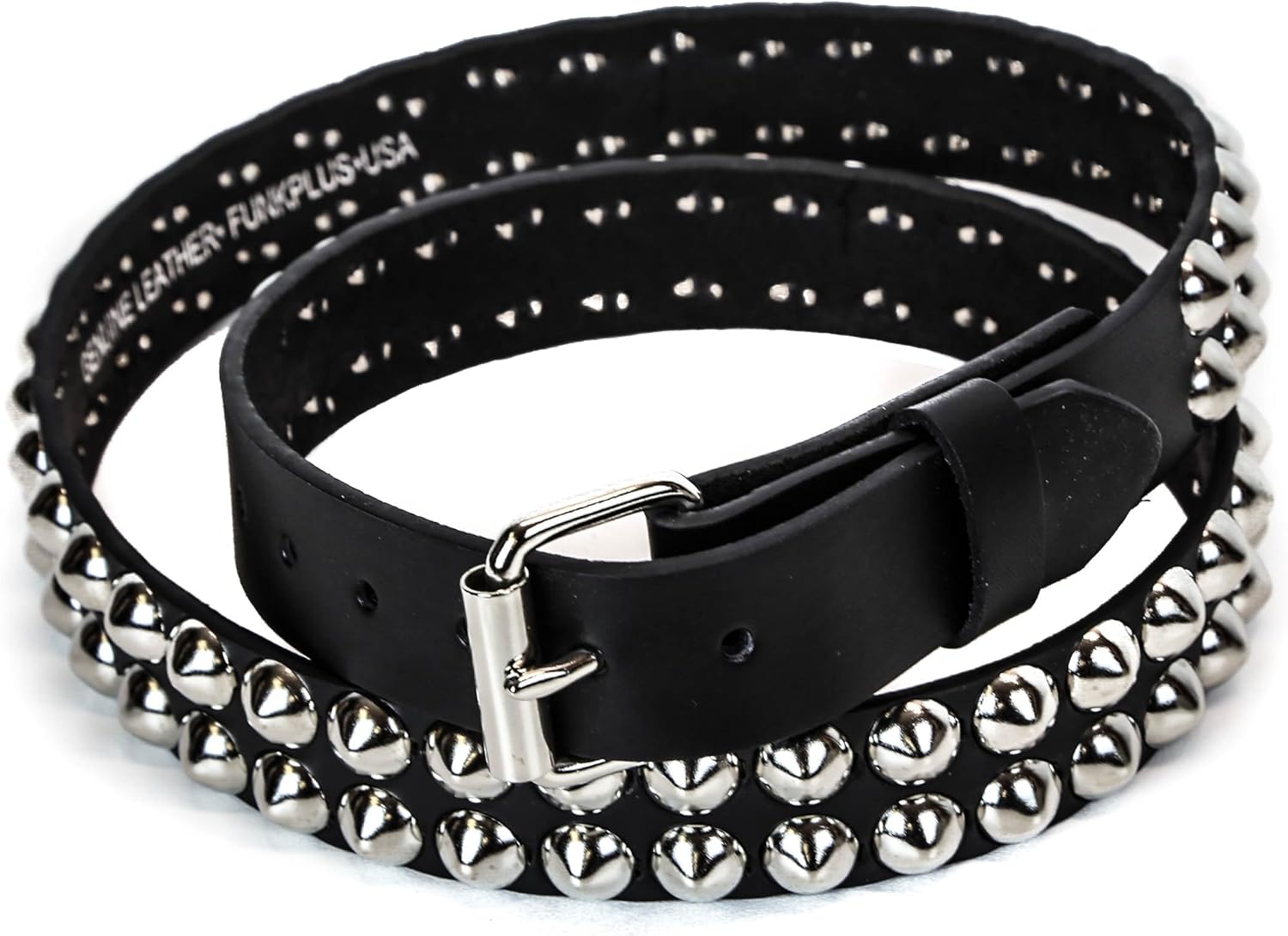 Two Row 1/2" Conical Stud Belt Made In USA Genuine Leather Punk Goth Thrash Metal