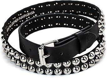 Two Row 1/2" Conical Stud Belt Made In USA Genuine Leather Punk Goth Thrash Metal