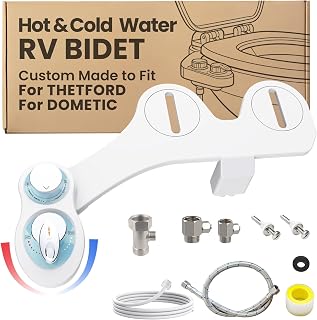 RV Hot and Cold Water Bidet Toilet Seat Attachment, RV Bidet for Camper Toilet with Dual Nozzles, Self/Rear/Front Cleaning, Non-Electric, Adjustable Water Pressure, Fresh Water