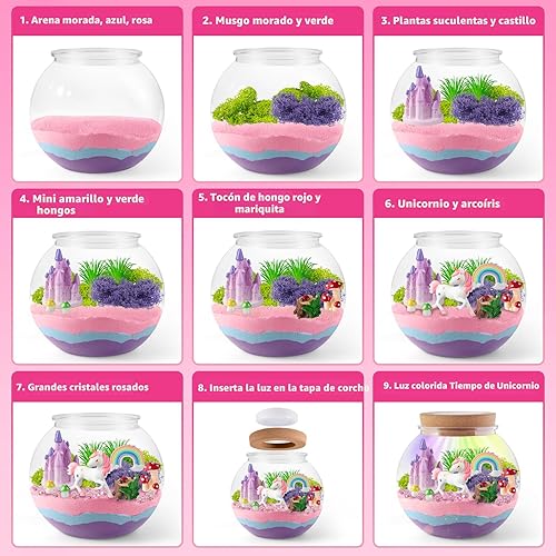 Miniatura 4 de Kit de terrario iluminado de unicornio para niños, luz nocturna LED, regalo de cumpleaños para niñas de 4, 5, 6, 7, 8 a 12 años, juguetes de