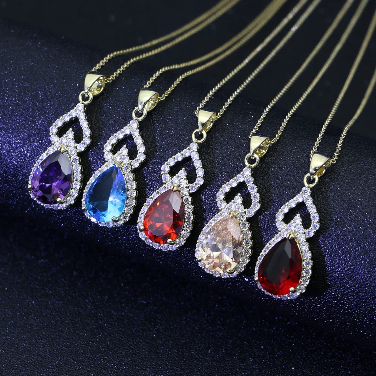 Collar con colgante para mujer, collar de lágrima, collar de piedra natal, joyería de aniversario/regalo de cumpleaños para mamá, esposa, amiga, 18 pulgadas + 2 pulgadas, Latón, Zafiro 4