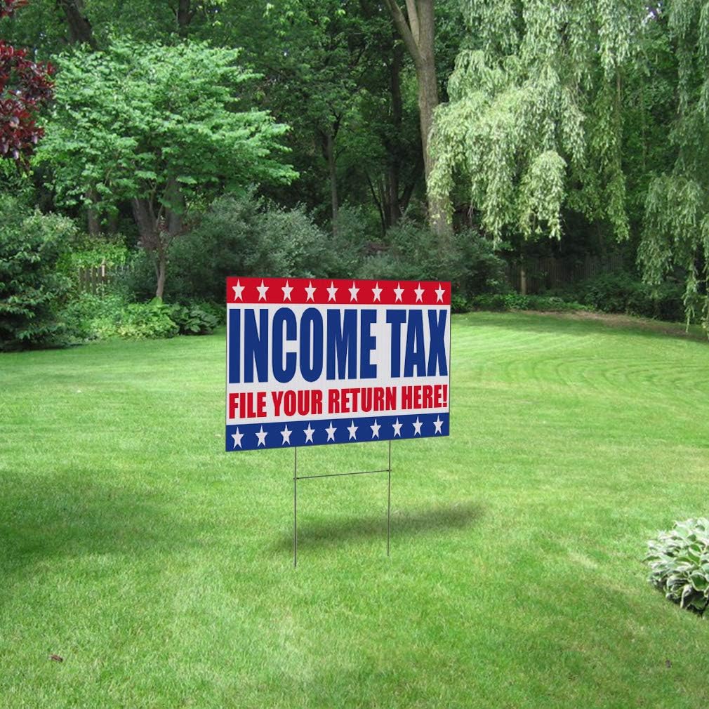 Plastic Weatherproof Yard Sign Stars Income Tax File Your Return Here Business One Side 18inx12in