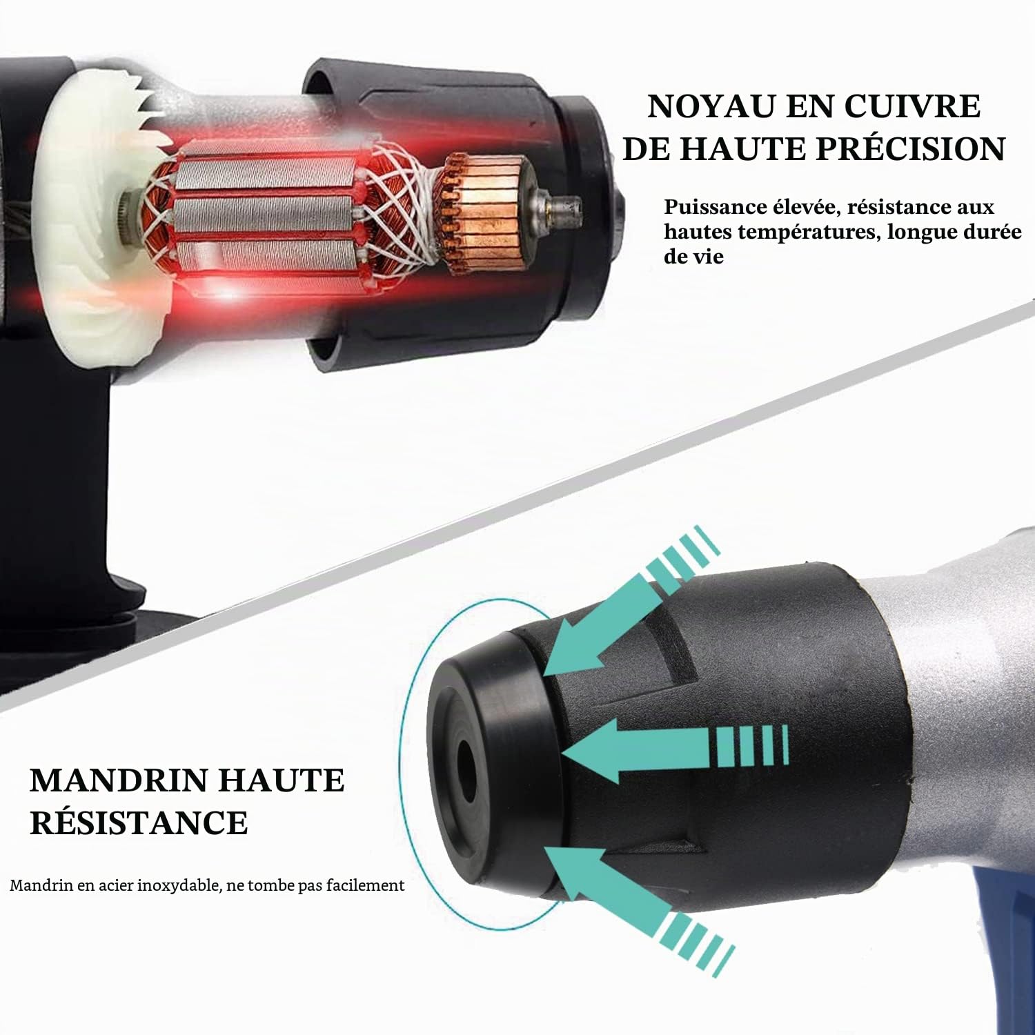 Marteau-perforateur électrique, Marteau piqueur Utilisé pour le Béton,le Métal et la Pierre (1500W,4 Modes, Mandrin SDS Plus,Tête robuste en aluminium,Livré avec accessoires et Mallette de rangement)