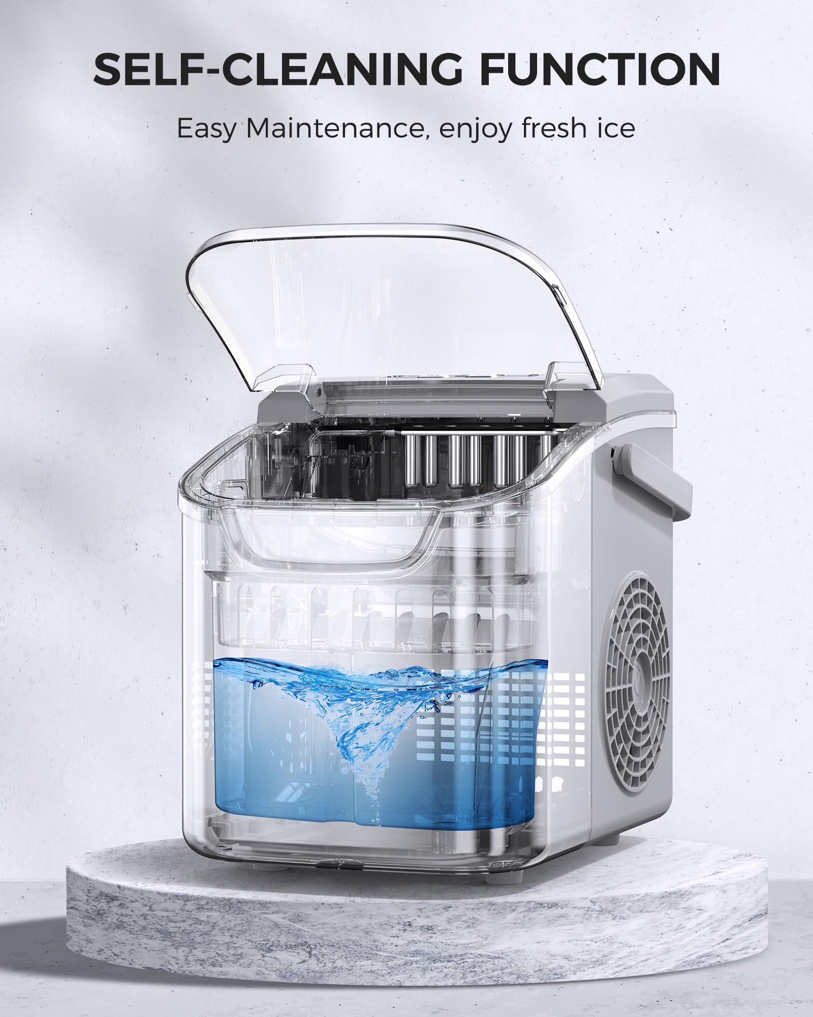 Cowsar Ice Maker Countertop, Portable Ice Machine With Self-Cleaning, 26.5 Lbs/24hrs, 8 Ice Cubes In 6 Mins, Ice Basket And Scoop, Ideal For Home, Kitchen, Bar, Camping on Fridge.com - View 6