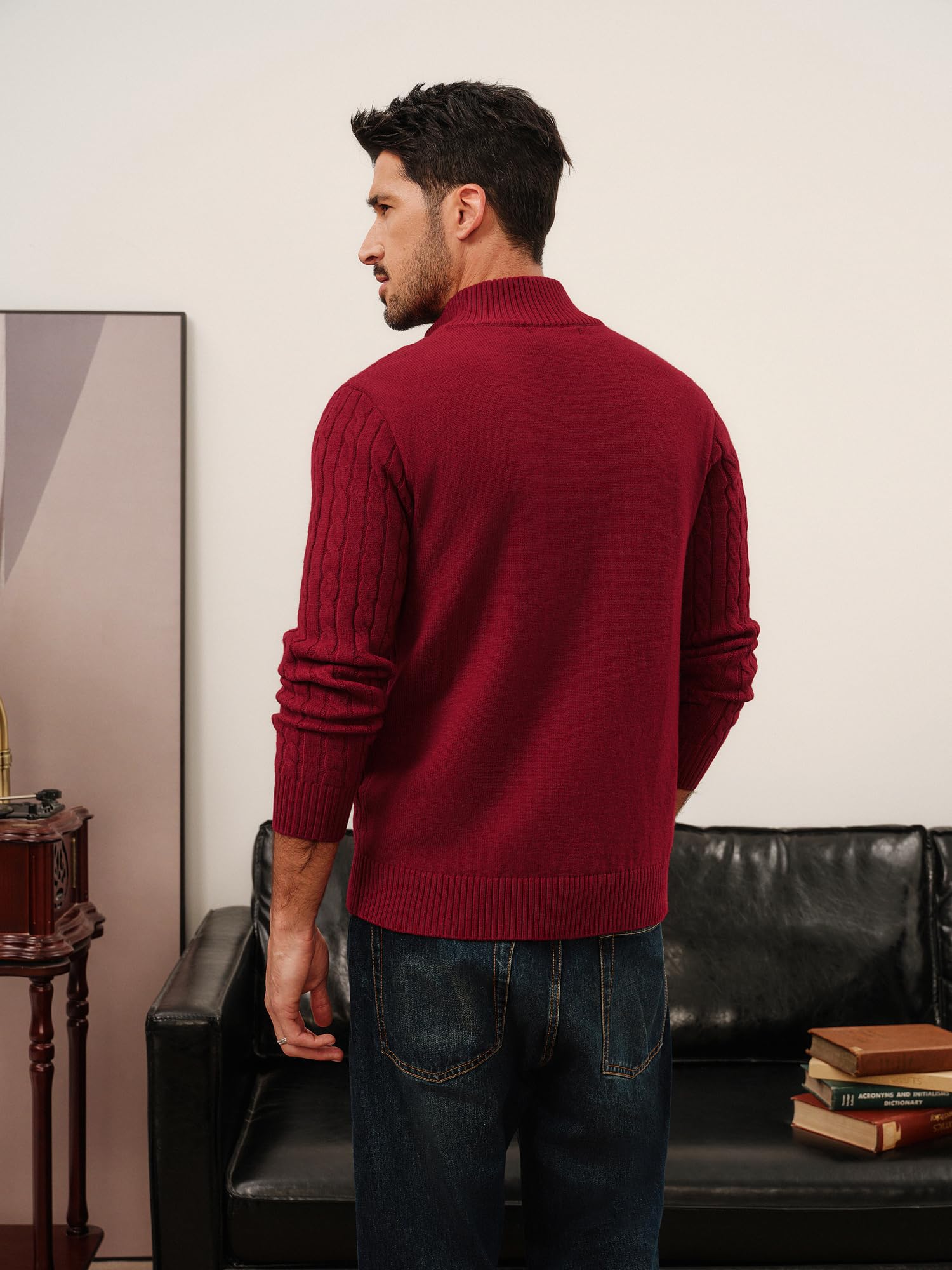 PJ PAUL JONES Cárdigan de punto trenzado con botones para hombre cuello alto