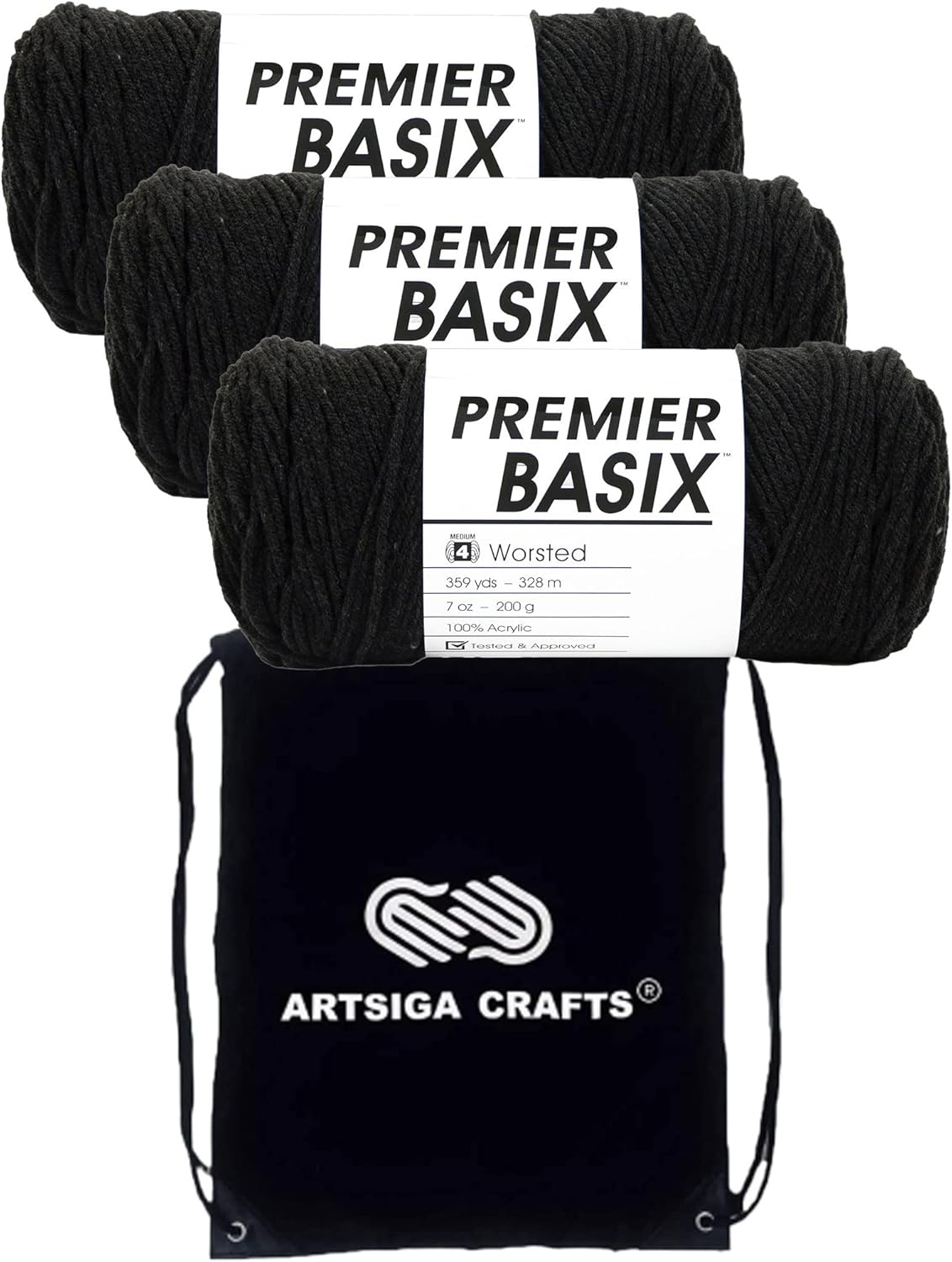 Premier Yarns Basix Light Gray 1115-02 (6-Skeins - Same Dye Lot) Worsted Medium #4 Acrylic Yarn for Crocheting and Knitting with Project Bag