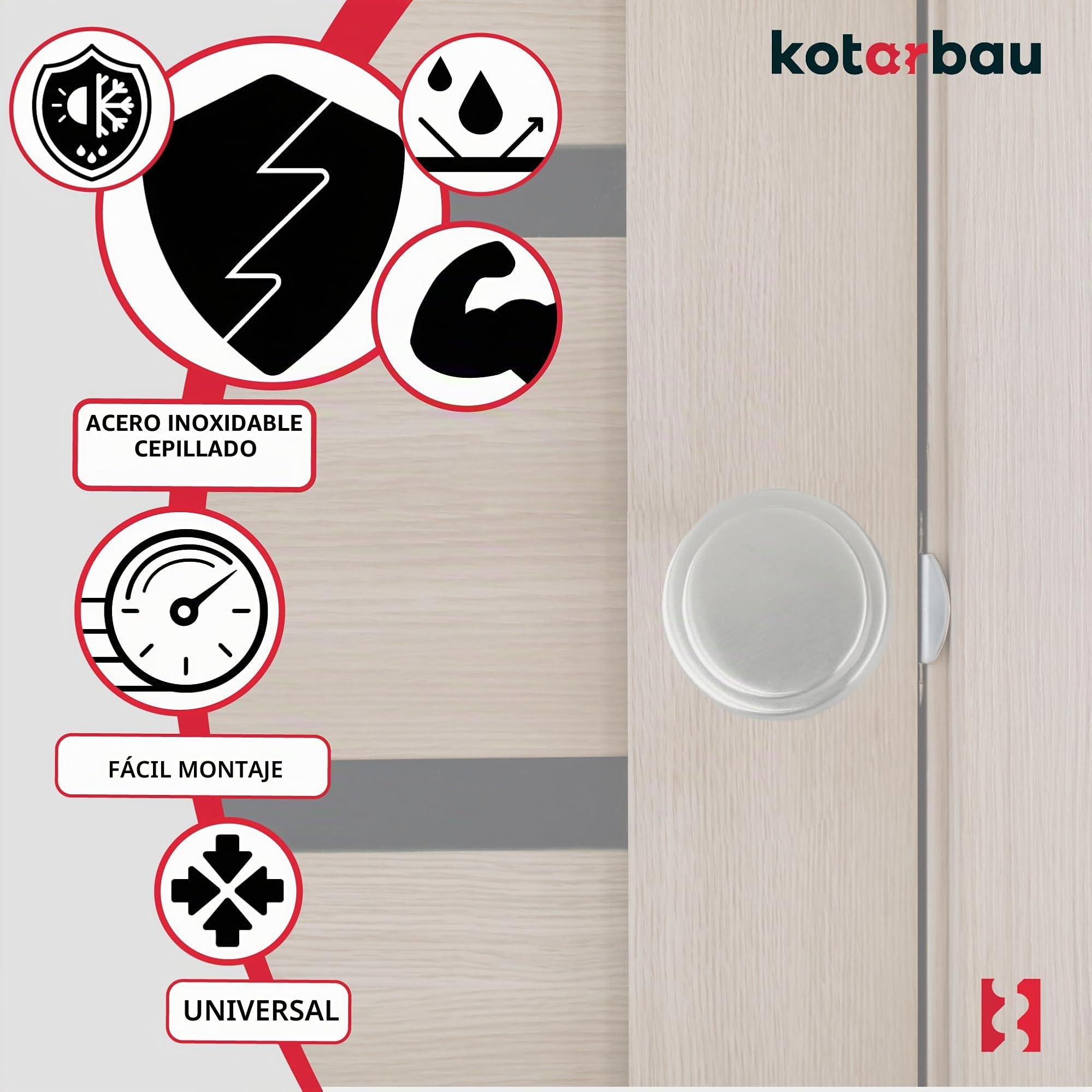 KOTARBAU® Pomo Puerta - Acero Inoxidable - Ø 50 mm - Plata - Fijo No Giratorio - Pomos Puertas Interior - Pomos Y Tiradores Puerta - Moderno Diseño - Fácil Montaje