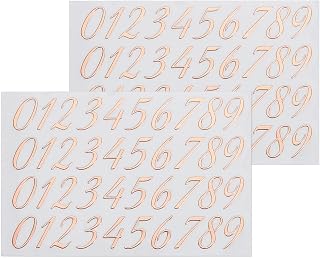 MECCANIXITY 2 Sheets Cursive Number Stickers for Resin Nails 3D Small Rose Gold Number Sticker Metallic Alloy for Epoxy Resin Casting Scrapbooking