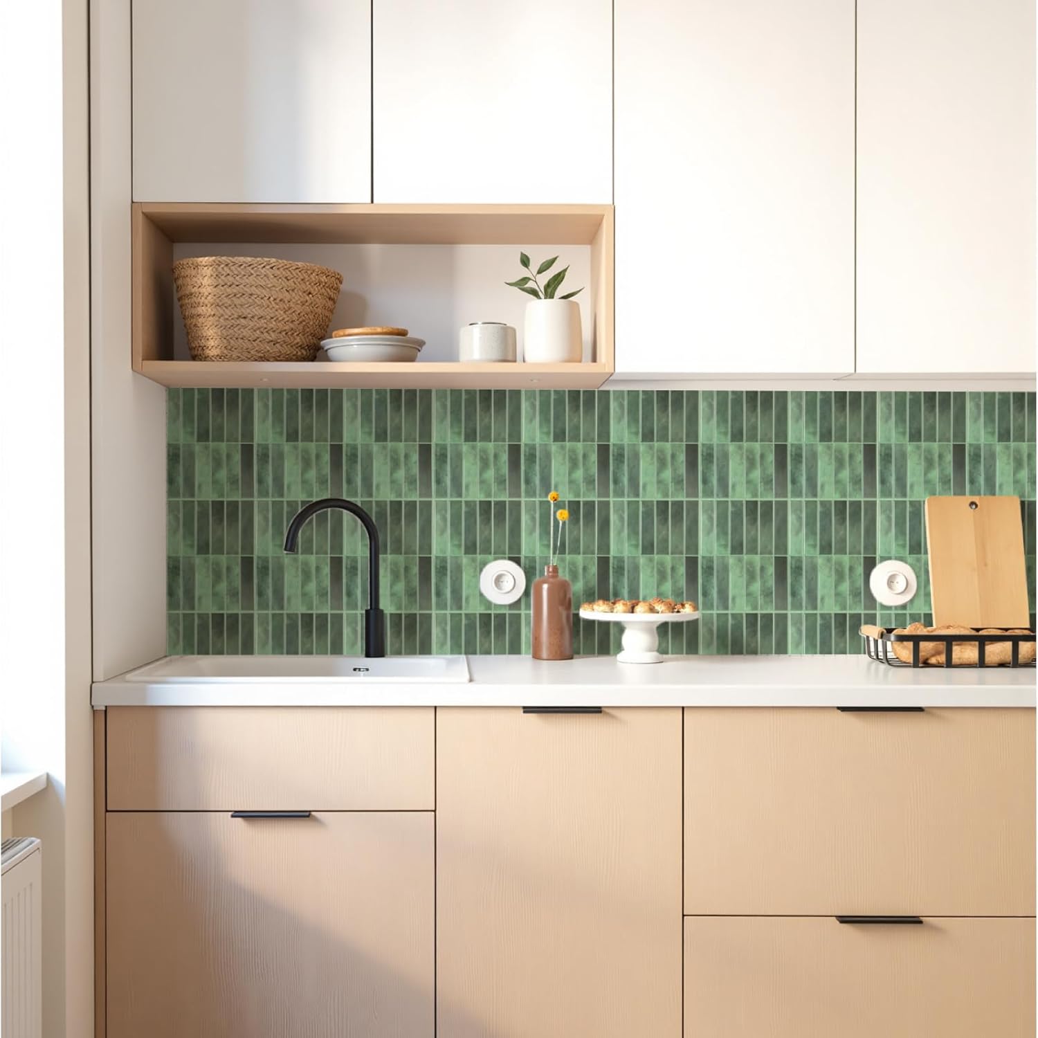 Peel and Stick Backsplash Tiles – 10 Pack 3D Self-Adhesive Wall Panels for Kitchen & Bathroom – Waterproof, Heat-Resistant Stick-On Tile – Modern Design (Green - Verde Toscana)