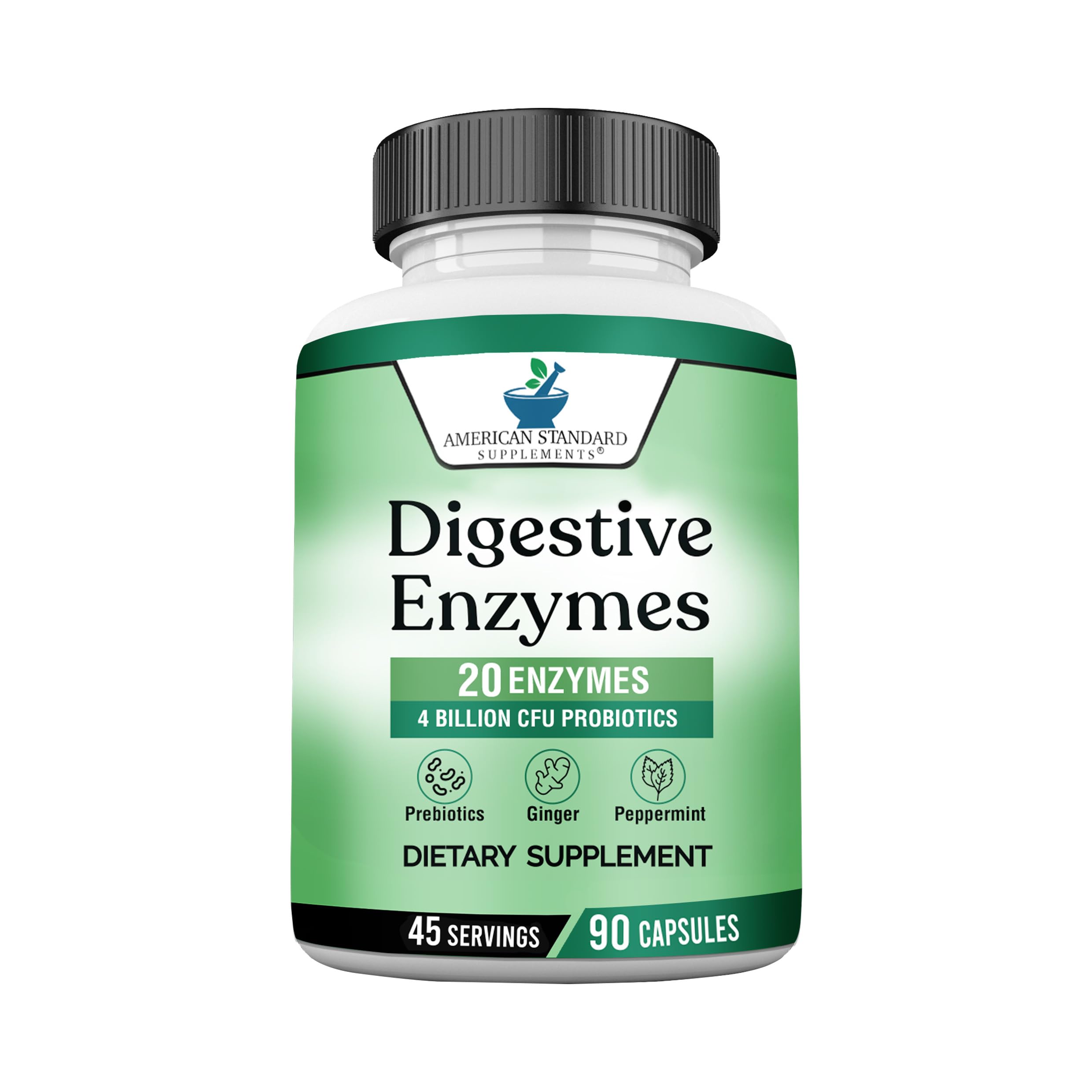 American Standard Supplements Digestive Enzymes Plus Probiotics & Prebiotics, 90 Veggie Capsules, for Digestion with Amylase, Bromelain, Papain, Lipase, Lactase, Protease, Papain, Cellulase