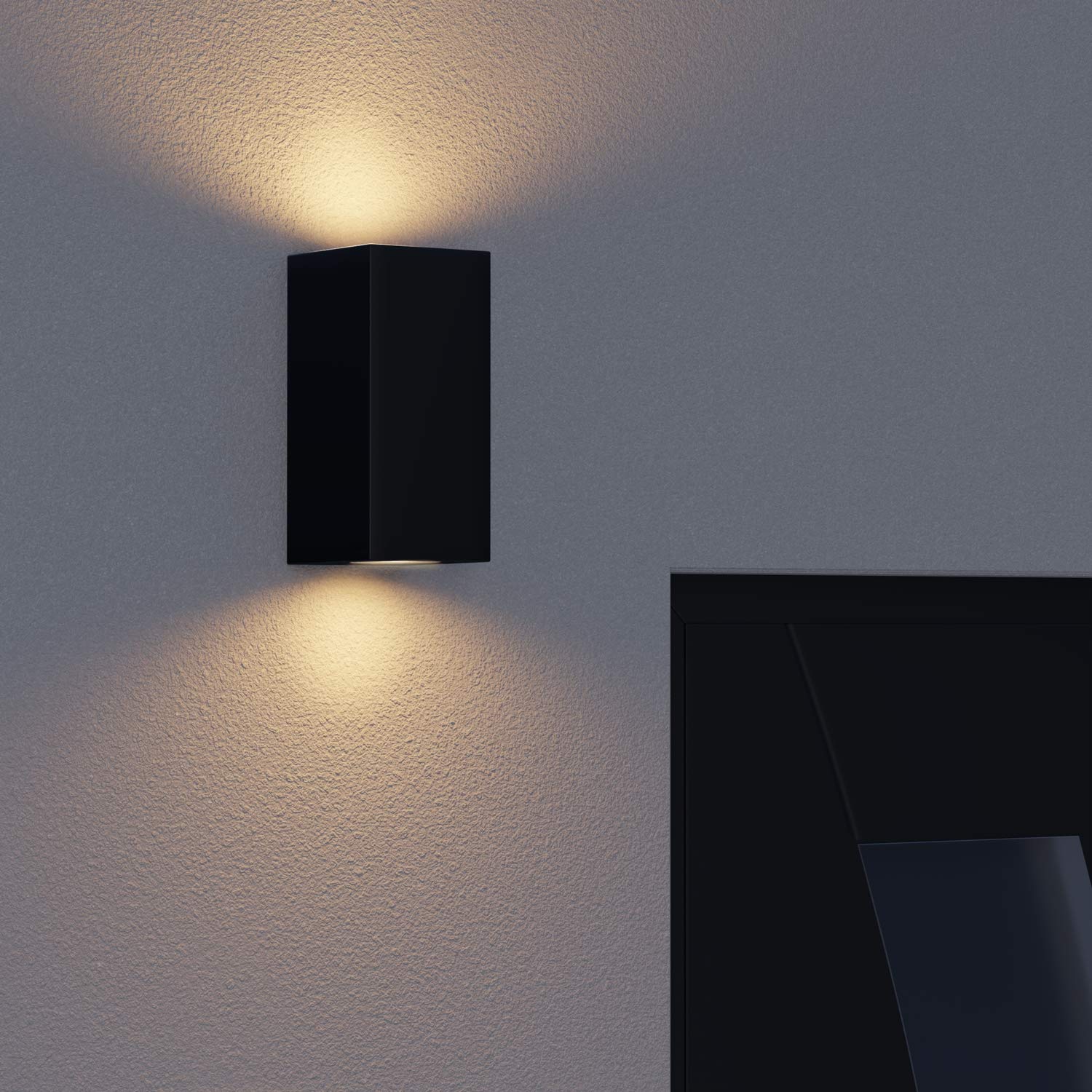 ledscom.de 6x Wandleuchte ALSE für außen, IP54, Up-/Downlight, schwarz matt, eckig, 2x GU10 max. 35W