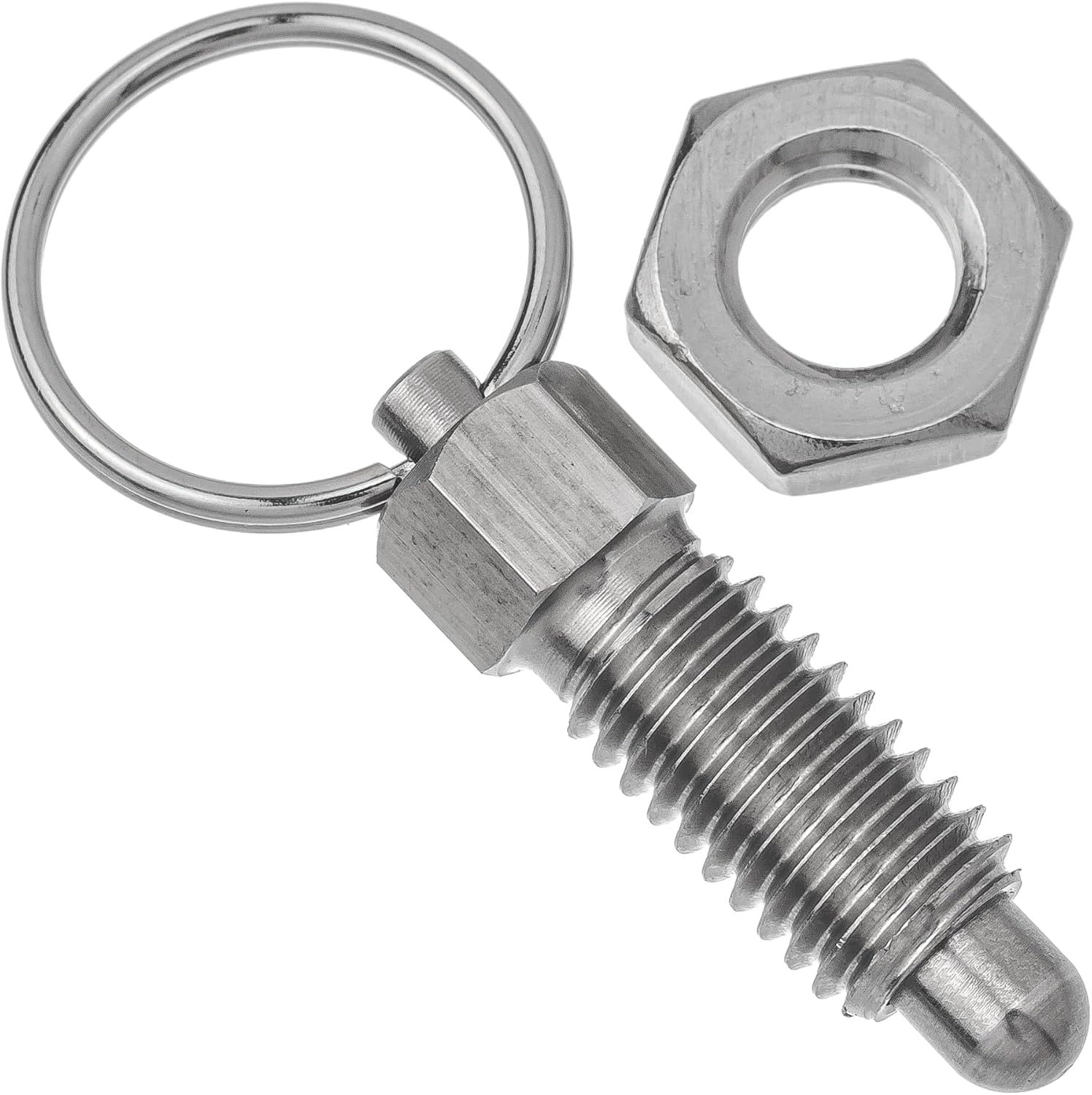 M8 x 16mm Thread 5mm Pin Diameter Ball Head Indexing Spring Plunger with Pull Ring - Stainless Steel Retractable Locking Bolt Auto Stop Self Lock Threaded Index Mechanism Accessory Tool