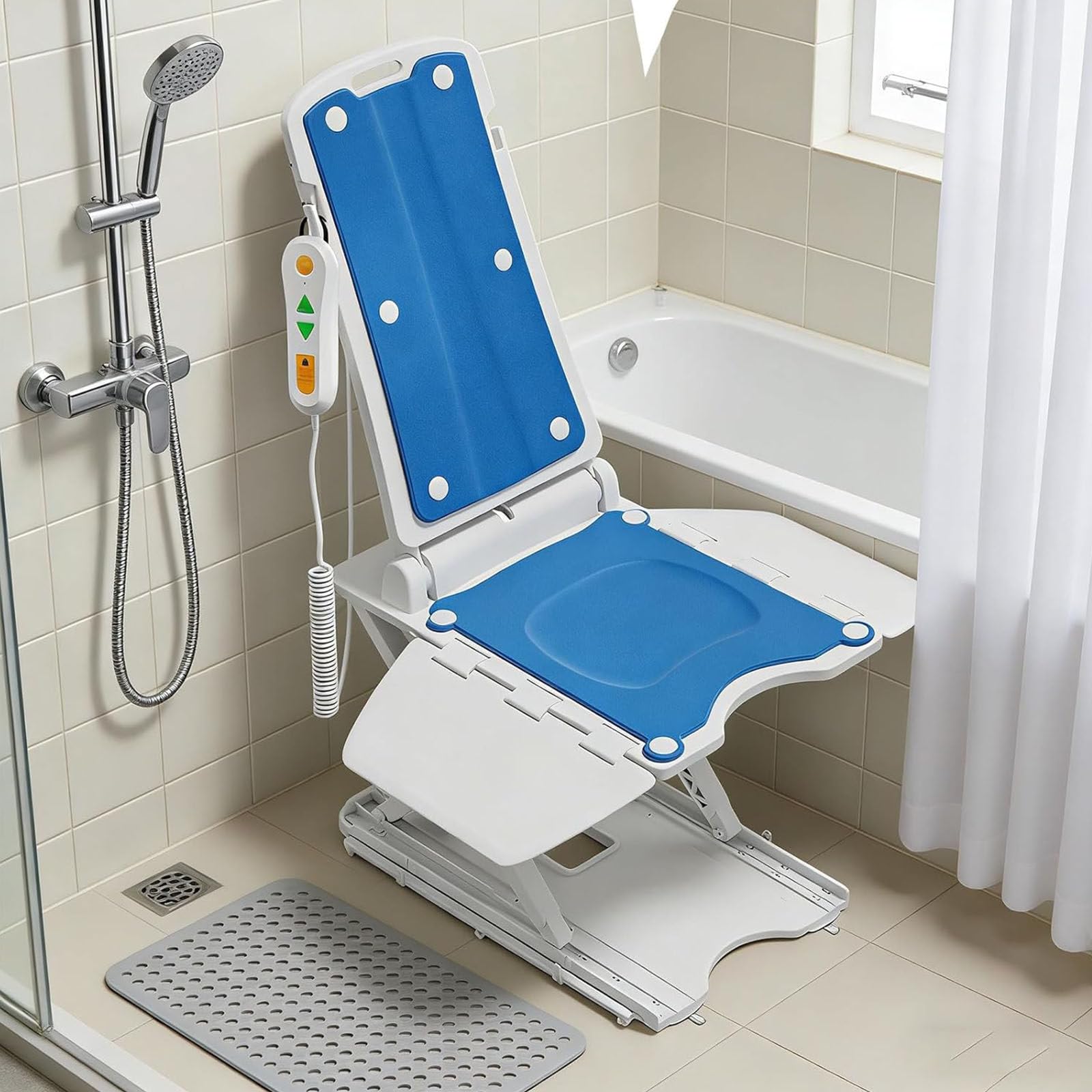 Sollevatore elettrico per sedia, sollevamento a pavimento, supporta fino a 139,7 kg, impermeabile IPX8, design pieghevole e ricaricabile senza fili, assistenza rapida per il recupero della caduta
