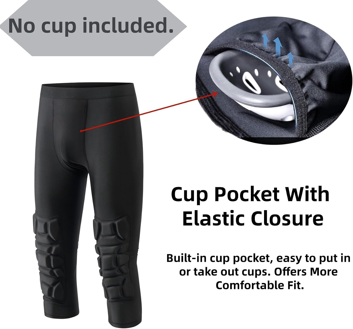 Men’s Basketball Compression Pants with Knee Pads &Cup Pocket