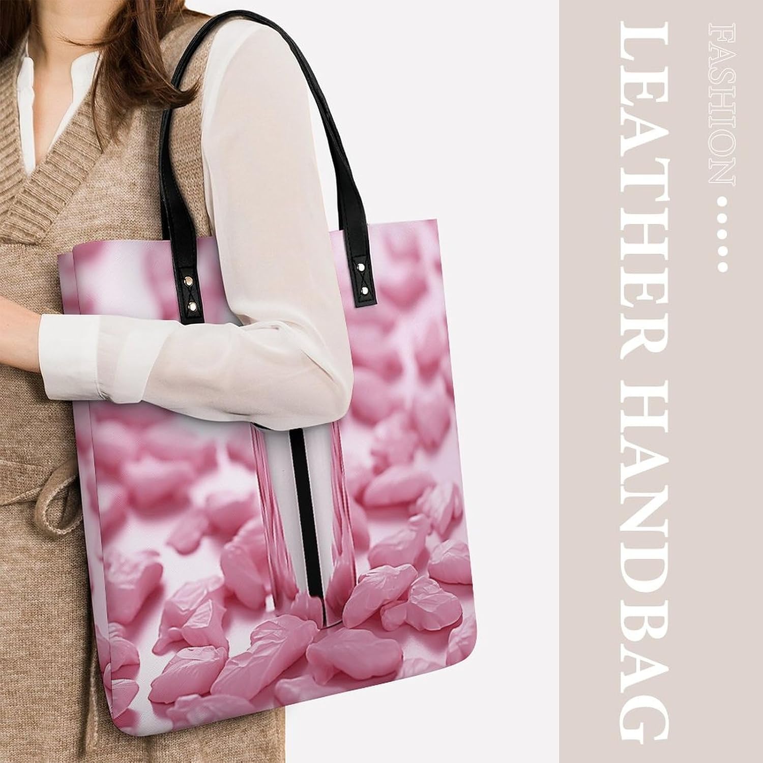 Pink Lipstick Pattern Tote Bag with Magnetic Buckle Reusable Grocery Bags Lightweight Cross Body Handbag for Daily Essentials